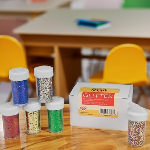 School Smart Craft Glitter, 3/4 Ounces, Assorted Colors, Pack of 6
