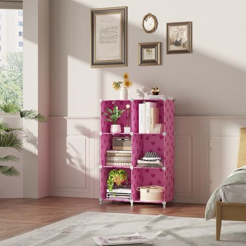 UNKU 6 Cube Storage Organizer, Closet Organizer Storage Shelves,Pink