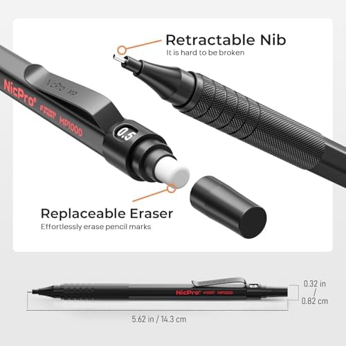 Nicpro 0.5 mm Mechanical Pencils Set with Case, Full Metal Pencil, 3 Pack