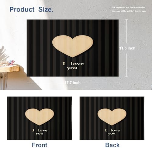 Batmerry Heart Text Linen Placemats Set of 4, Heart with I Love You Washable Table Mats for Kitchen Table Thickened Heat Insulation Dining Set Indoor Outdoor 12X18 in