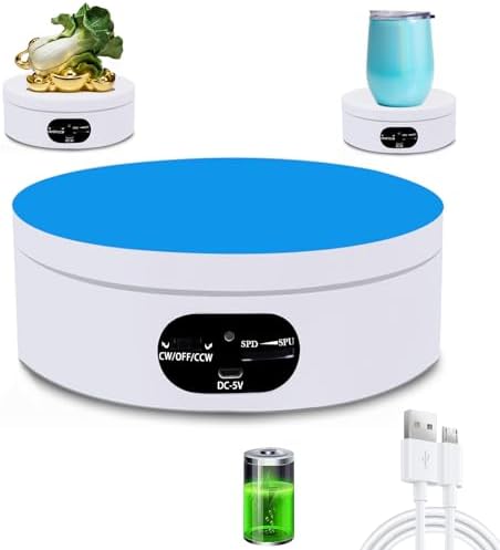 YVV Rotating Display Stand, 360 Degree Motorized Rotating Turntable, Adjustable Speed Rotating Display Stand, Electric Spinner for Photography Products Shows, Turner for Tumblers Display Base, White