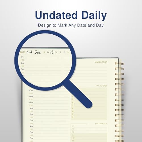 AuroPlanner Undated Daily Planner To Do List Hourly Schedule 2028 2027 2026 Calendar & Holiday Habit Tracker 180 Pages Letter Size 8.5" x 11" Sheets Hardcover Spiral Bound Notebook (Black)