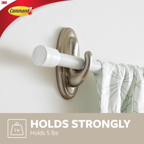 Command Medium Brushed Nickel Curtain Rod Hooks, 2 Hooks, 2 Strips