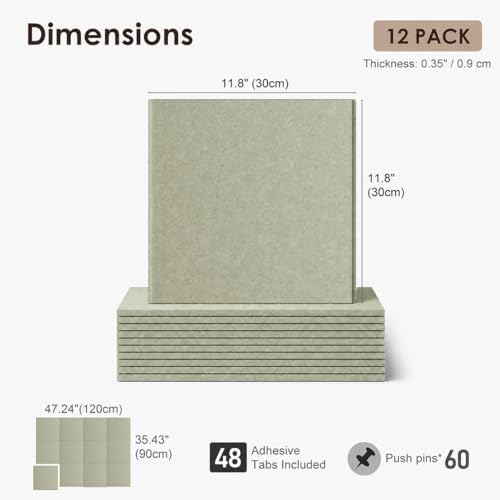 SIOLOC Felt Bulletin Board Tiles, 12 Pack Sage Green Cork Board Alternative for Walls, Felt Wall Tiles, 48 x 36 in Large Push Pin Board for Home Office Classroom Dorm Decor