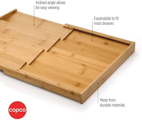 Copco Bamboo Expandable Spice Organizer Drawer and Counter Lazy Susan Turntable Style Tiered Rack - Adjustable 4-Tier Natural Wood Kitchen Spice Storage Organizer for Cabinet, Pantry, or Bathroom