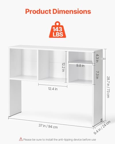 VEVOR Desktop Bookshelf, Storage Organizer with 5 Shelves for Computer Desk, Wooden Shelf Desk Hutch with Anti-Slip Feet Pads, Desk Top Display Rack for Office, Home & Dorm, White