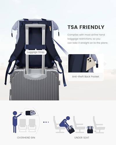 LOVEVOOK Laptop Backpack for Women, 15.6 Inch Work Laptop Bag with USB Port, Fashion Teacher Nurse Backpack Purse, Waterproof Travel Computer Backpack with Organizer Bag, 2PCS, Grey Blue-Ink Blue