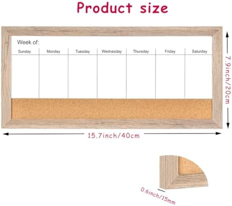 Magnetic Weekly Whiteboard and Cork Board, Brown Wood Frame, 16" x 8"