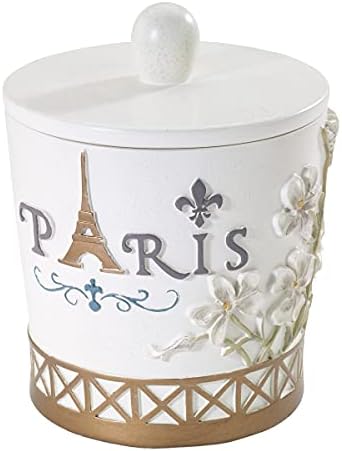 Avanti Linens - Covered Jar, Hand Painted Resin, Countertop Accessories, Chic Bathroom Decor (Paris Botanique Collection)