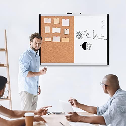 Amazon Basics Magnetic Dry Erase Whiteboard & Cork Board Combo, Double-Sided, Lightweight, Easy to Install, Plastic/Aluminum Frame, 17" x 23"
