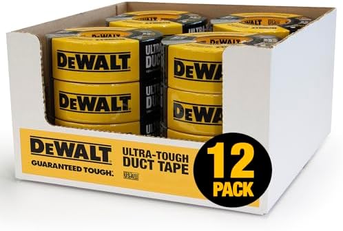 DEWALT Ultra Tough Duct Tape, 1.88 in x 30 yd, Heavy Duty, Ultra Strong, Aggressive Adhesive, All-Weather, 12 Rolls, Black