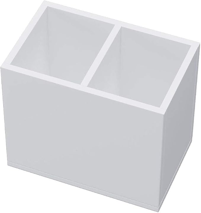 NIUBEE White Acrylic Pen Holder 2 Compartments, Desk Office Pencil Cup Desk