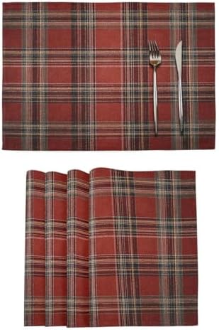 ALAZA Red Plaid Tartan Set of 4 Placemats Rectangle Table Mat for Dining Table Restaurant Kitchen Home Decor, 12" x 18"
