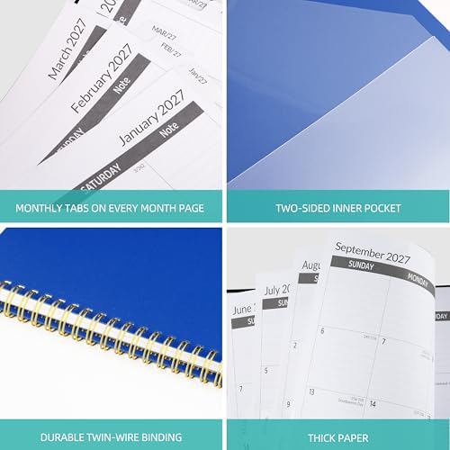 2027-2031 Monthly Planner, 5 Year Monthly Planner/Calendar 2027-2031, 60-Month Jan 2027 – Dec 2031, 9" x 11", Tabs, Double-Side Pocket, Holidays, Thick Paper - Navy Blue