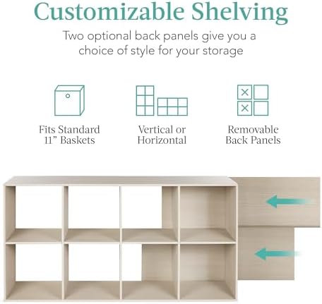 Best Choice Products 8-Cube Storage Organizer, 11in Shelf Opening, Bookcase, Display Shelf, Customizable w/ 3 Removable Back Panels – Whitewash