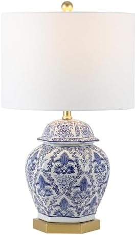 JONATHAN Y Gretchen 25" Ginger Jar Ceramic LED Table Lamp, Blue/White