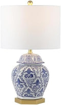 JONATHAN Y Gretchen 25" Ginger Jar Ceramic LED Table Lamp, Blue/White