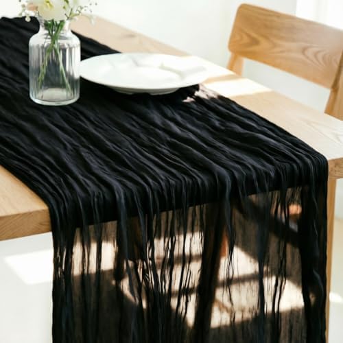 Halloween Holiday Black Cheesecloth Table Runner 120in Home Decor