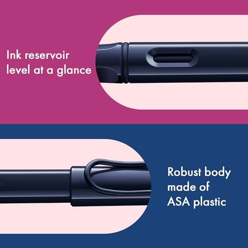 LAMY safari dark dusk - Fountain Pen with ergonomic grip & polished steel nib in size M - ideal for any Writing & Calligraphy - including LAMY T 10 blue cartridge - Right-Handed