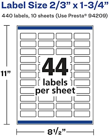 Avery® Glossy White Rectangle Labels, Sure Feed® Technology, 2/3" x 1-3/4", 440 Glossy White Labels, Print-to-The-Edge, Permanent Adhesive, Laser/Inkjet Printable