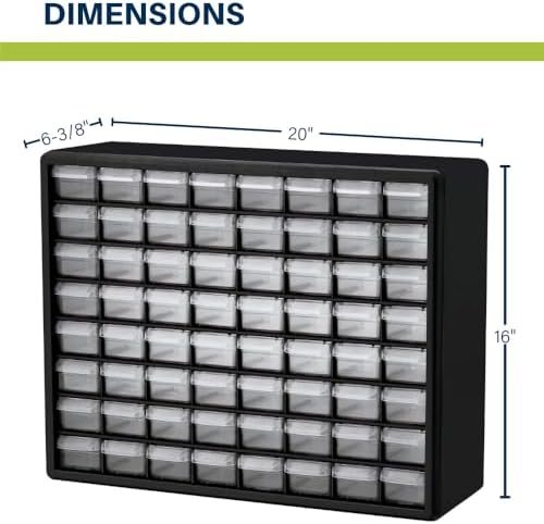 Akro-Mils 64-Drawer Plastic Drawer Storage Cabinet for Garage Organization, Bead Organizer, Building Bricks Storage, Teacher Toolbox, Makeup Organizer, 20-Inch W x 6-Inch D x 16-Inch H, 10164 Red