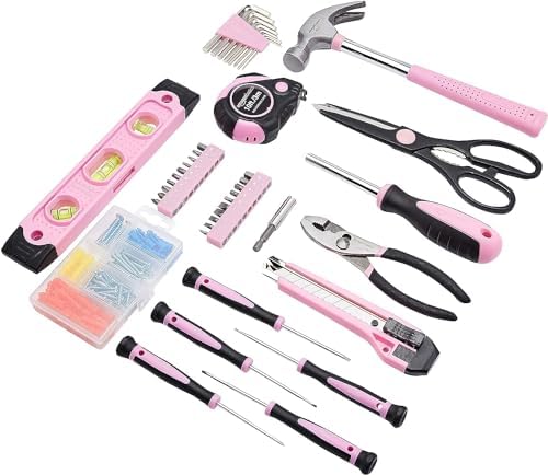 Amazon Basics 142-Piece Household Tool Kit for Home Repair, Hand Tools with Storage Case, 13.39 x 9.25 x 2.95 inch, Pink