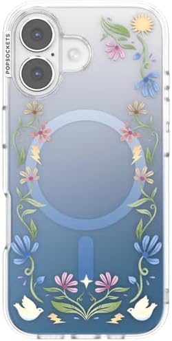 PopSockets iPhone 17 Phone Case with MagSafe, Wireless Charging Compatible, Disney - Boho Wildflowers Blue