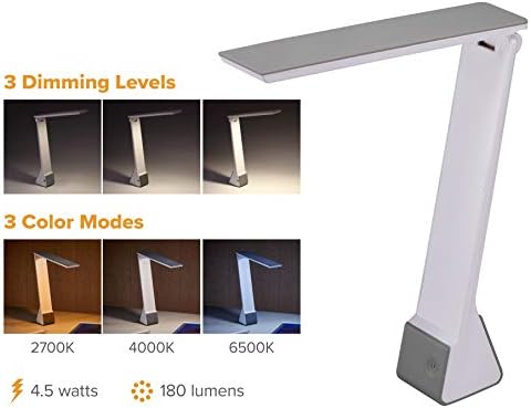 Bostitch Office Rechargeable Battery Led Desk Lamp, 3 Color Temperatures, Flip Open, Gray (KT-VLED1810-GRAY)