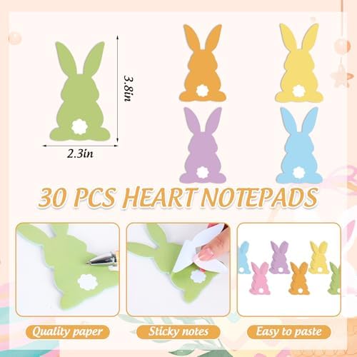 JarThenaAMCS 60Pcs Easter Stationery Set Colorful Bunny Rabbit Sticky Note Pads with Egg Stripe Wave Ballpoint Writing Pens for Spring Home Office Classroom Party Favors Supplies