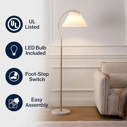 JONATHAN Y Devon 60.5" Modern Glam Arc Floor Lamp, Brass Gold/White Marble