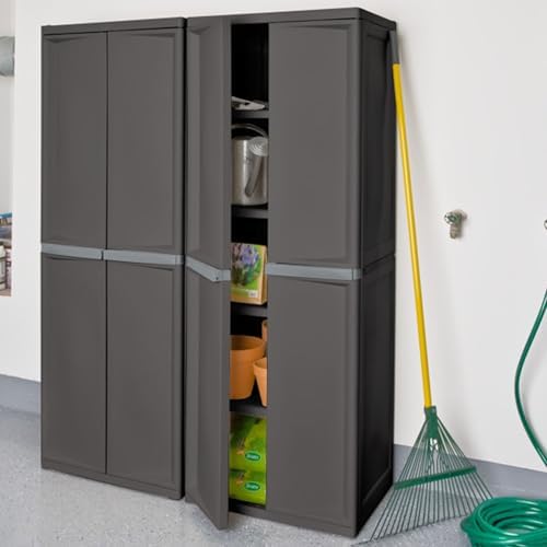 Sterilite 4 Shelf Cabinet, Lockable Utility Storage, Gray