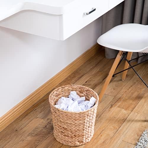 Natural Water Hyacinth Round Waste Basket - for Bathrooms, Bedrooms, or Offices