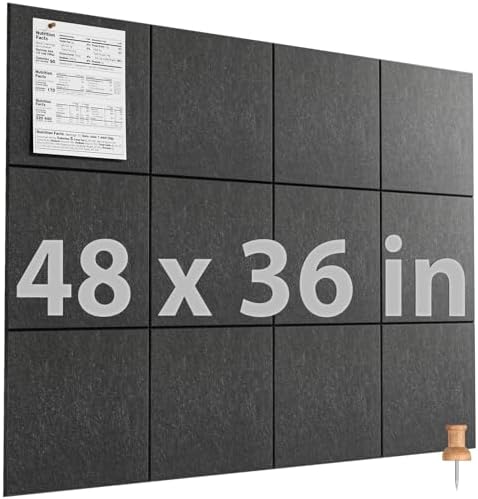 MaxGear Felt Bulletin Board 48" x 36", Dark Gray Felt Wall Tiles Wall Decor