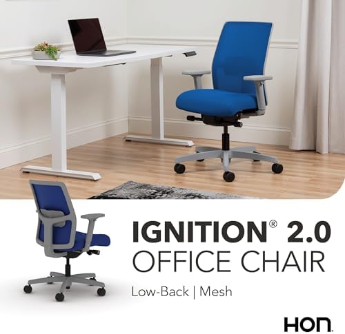 HON Ignition 2.0 Low Back Task Chair, Spectrum Mesh, Advanced Synchro-Tilt Control, Office Chair with Lumbar Support, Height and Width Adjustable Arms, Titanium Frame, Cobalt
