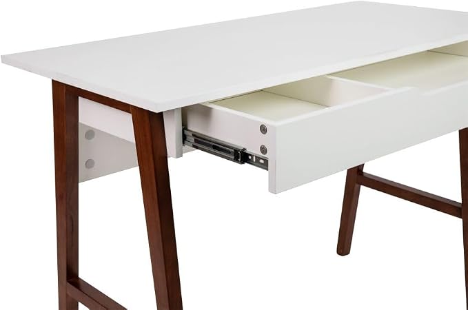 Flash Furniture Computer Desk with Drawer, 42", White/Walnut | Home Office, Writing Desk, Storage Drawer, Bedroom Desk