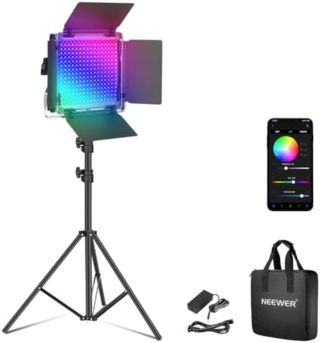 NEEWER Upgraded RGB LED Studio Video Light with Tripod Stand, App Control 50W 7000Lx CRI97+ 3200-5600K Dimmable Panel Key Lighting Kit for Game Streaming YouTube Recording Photography, RGB660 PRO II