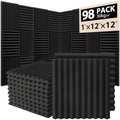 98 Pack Acoustic Foam Panels, 1" x 12"x 12" Sound Proof Foam Panels For Wall Fire Resistant, Noise Cancelling Dampening Sound Absorbing Black Wedge Panels For Studio Recording & Office & Home
