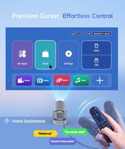 Mini Portable Projector with WiFi 6 Bluetooth 5.4, 4K Support Built in Apps