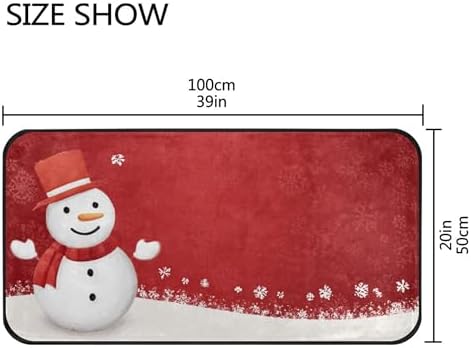 Christmas Snowman Kitchen Mat Winter Snowflakes Holiday Kitchen Rug Red Glitter Floor Mats Washable Non Slip Area Rug for Bedroom Living Room Home Decor 39" X 20"