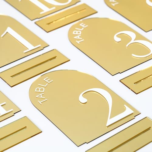 Gold Mirror Arch Wedding Table Numbers 1-15 with Stands