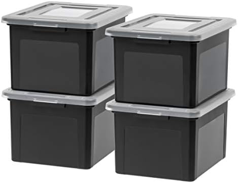 IRIS USA 4-Pack 35 Qt. Letter/Legal File Box with Latching Lid, Black