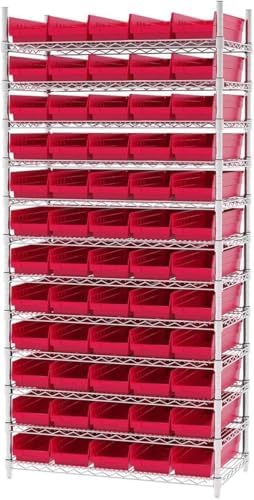 Akro-Mils 30138 Heavy Duty Plastic Shelf Bins, 18"x 6.5"x 4", Red, 12-Pk