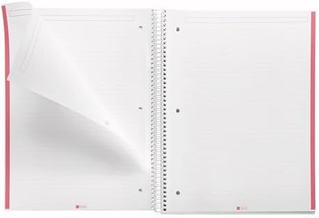 M MiquelRius Emotions Collection, Lined 1 Subject Notebook, 11" x 8.5", 80 Perforated Sheets, 3 Hole Punched, Coral Colored Cardboard Cover