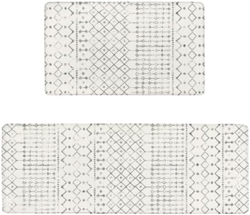 Boho Cushioned Anti Fatigue Mats for Kitchen Floor,Modern Farmhouse Moroccan Non-Slip Water Resistant Runner Comfort Foam Standing Rugs Non Skid for Home Sink,Office,Laundry 17"x47"+17"x30"