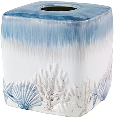 Avanti Linens - Tissue Box Cover, Ceramic Home Accessories, Beach Inspired Bathroom Accessories (Abstract Coastal Collection)