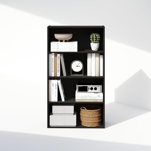 Furinno Simple Book Shelf, 4-Tier Bookshelf, Bookcase with Open Shelf, 9.4 x 23.6 x 41.7, for Living Room, Bedroom, Home Office, Espresso