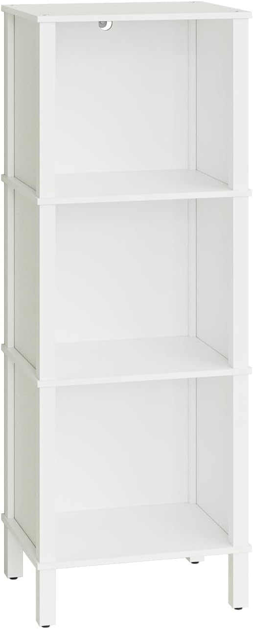 Bookshelf, Modern 3-Tier Bookcase, Open Storage Book Shelf, 11 × 14.2 × 38.9 Inches, Small Narrow Bookshelves for Living Room, Home Office, Bedroom, White