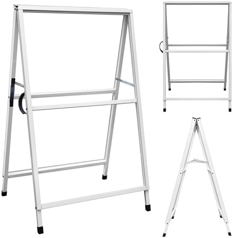 Pionites Heavy Duty Slide-in Folding A Frame Sign Sidewalk Sign 24x 36 Inch Steel Metal Double-Side Pavement sign Corrugated Plastic Poster (1, White, 24''X36''(Frame Only))
