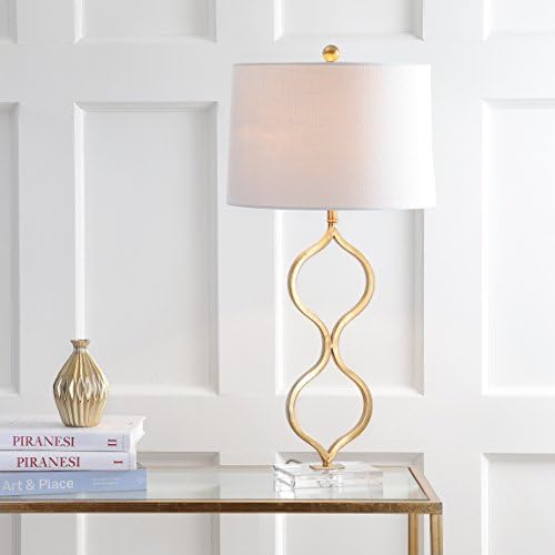 JONATHAN Y Levi Table Lamp 31.5" Curved Metal and Crystal, Gold Painting