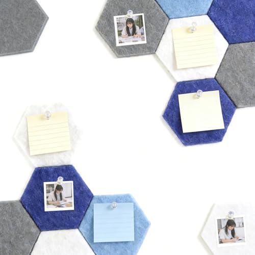 Hexagon Cork Board Tiles 10-Pack - Blue, with Adhesive & Push Pins